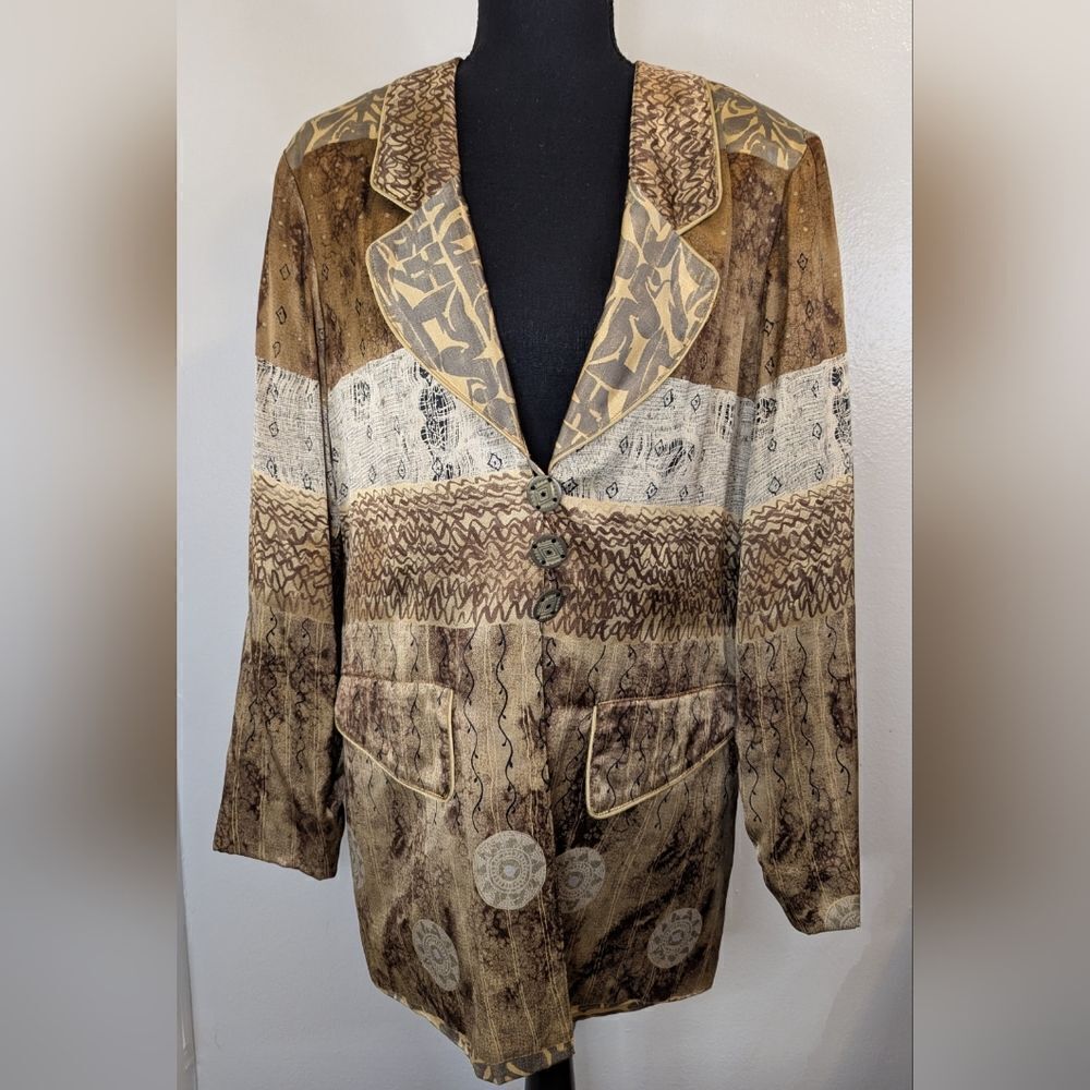 VTG Platinum Dorothy Schoelen Maximalist Metallic Gold Power Suit Blazer S